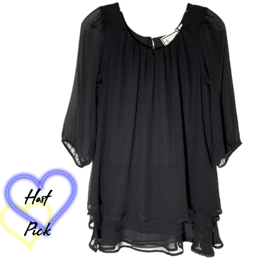 Anthropologie | NWT Silk Tiered Flounce Hem Blouse Black Size XS